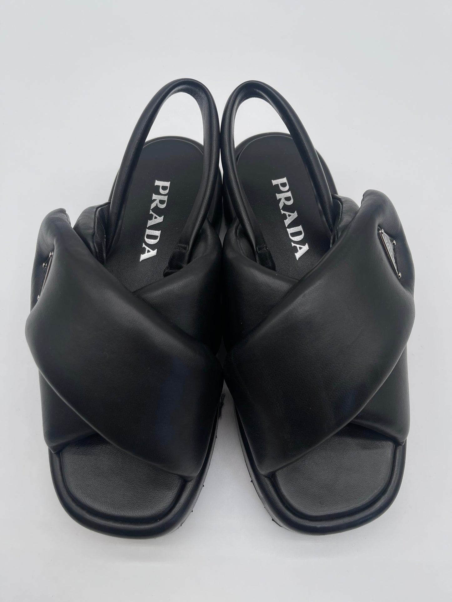PRADA SANDALS BLACK LEATHER SIZE 7
