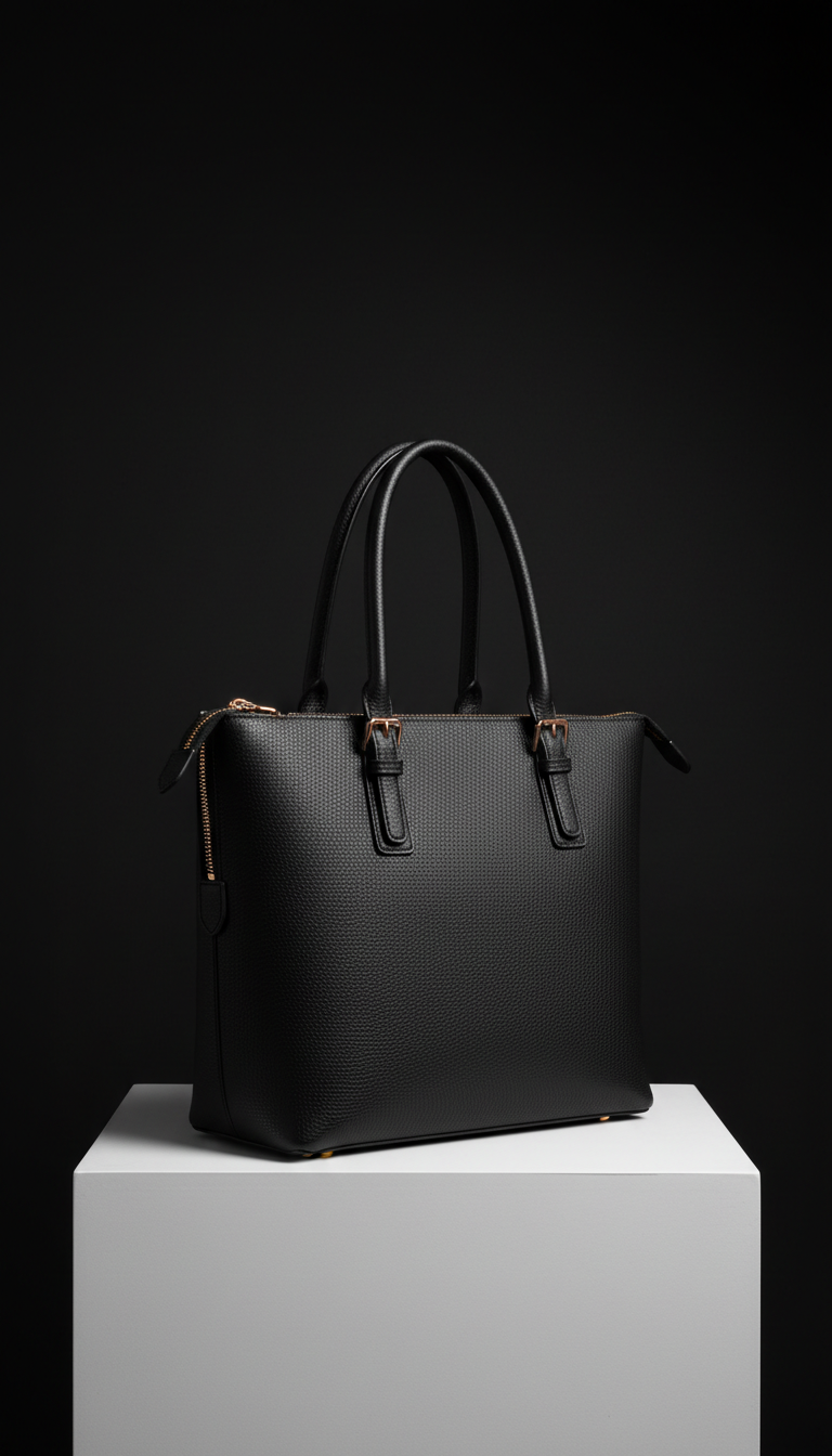 Jet black city tote structured leather