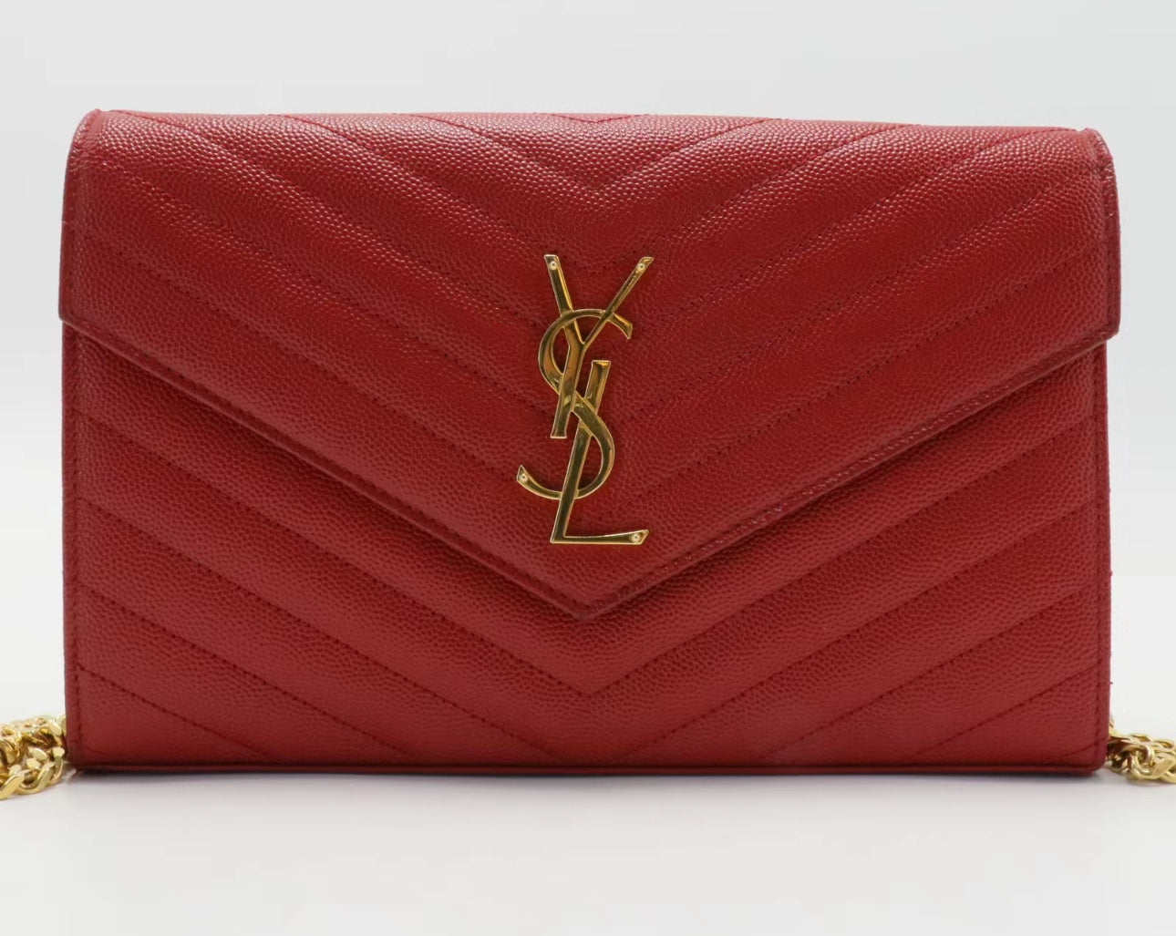 YSL ENVELOPE CROSSBODY RED WITH GOLD CHAIN