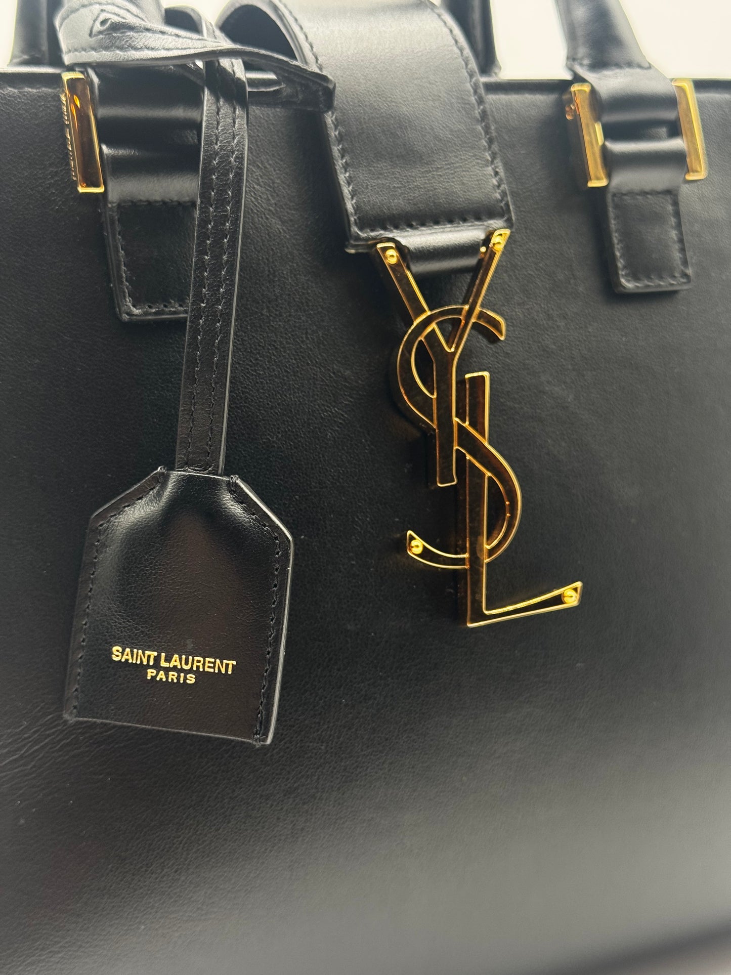 BLACK YSL SATCHEL BAG WITH CROSSBODY STRAP