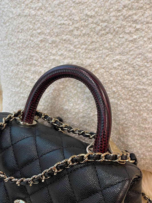 MINI BLACK COCO CHANEL LIZARD TOP HANDLE BLACK CAVIAR