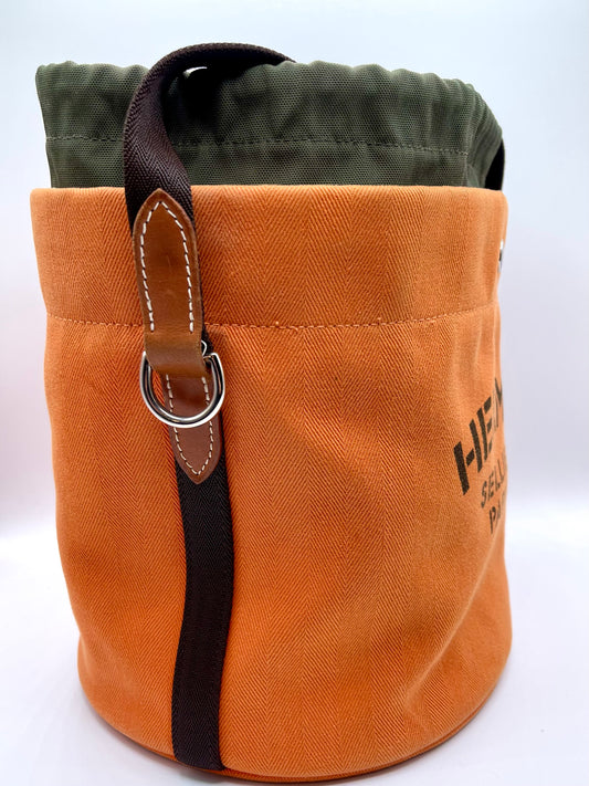 ORANGE HERMES CANVAS BUCKET BAG