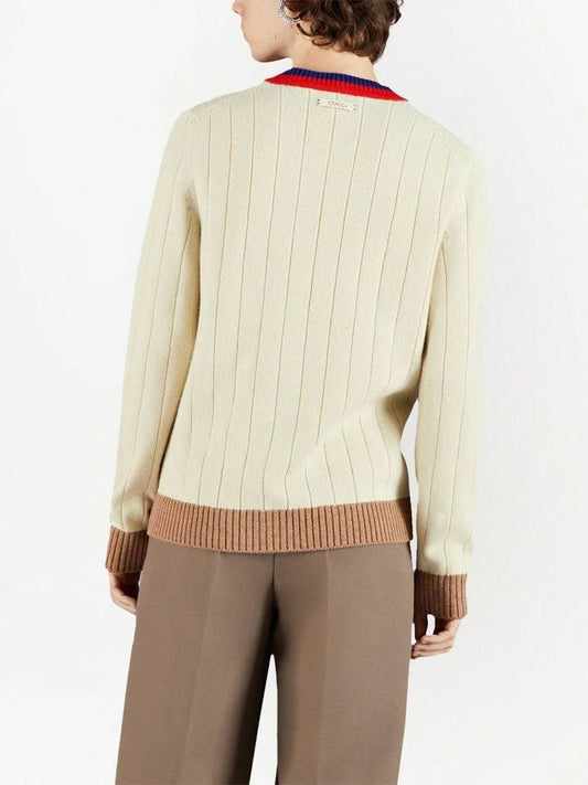 MENS GUCCI GG STRIPED EDGE RIBBED JUMPER CREWNECK KNITWEAR