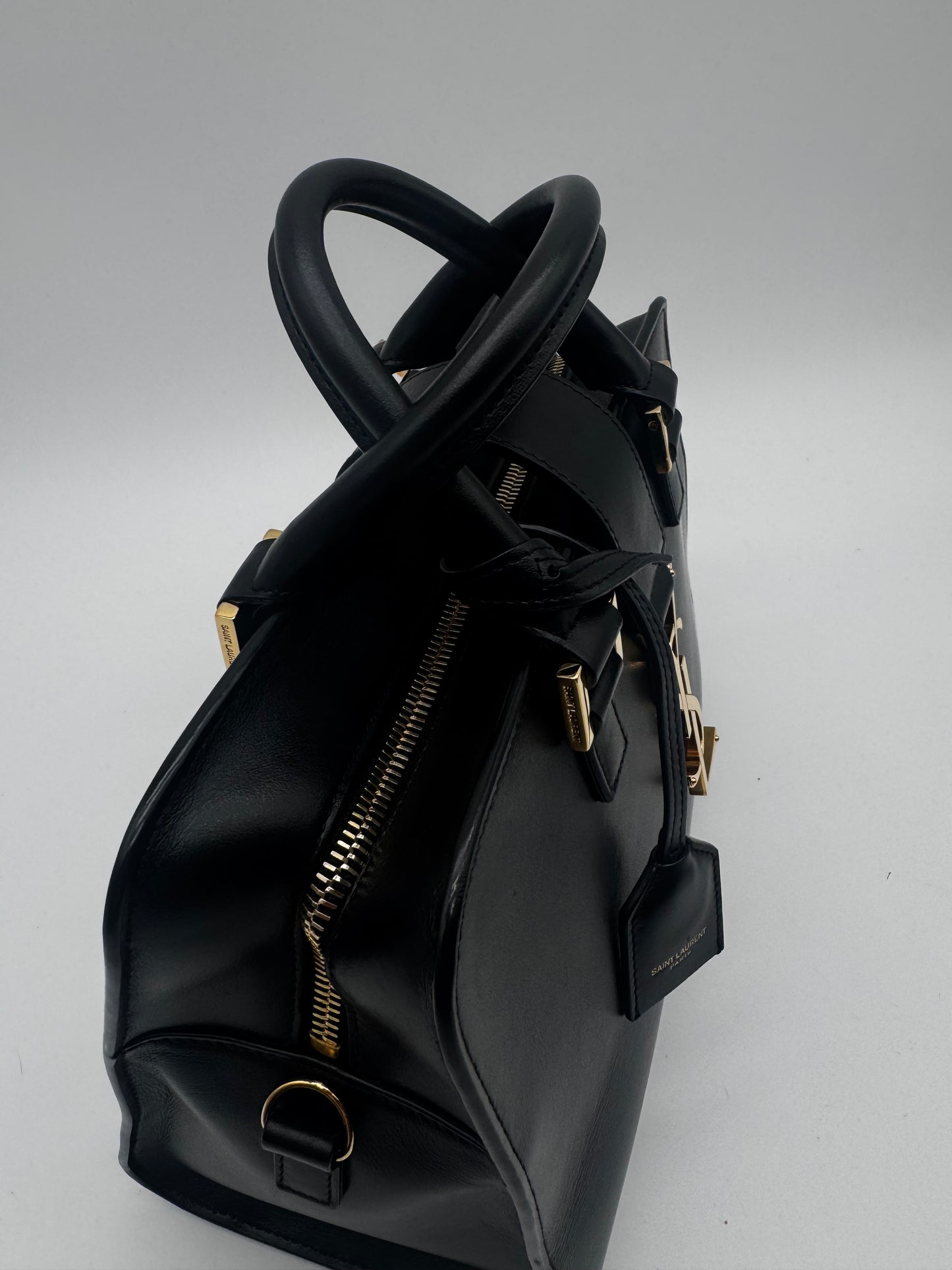 BLACK YSL SATCHEL BAG WITH CROSSBODY STRAP