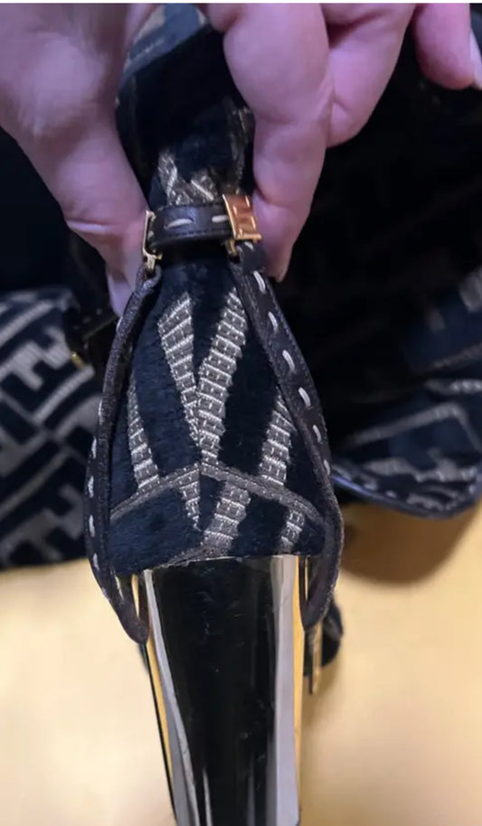 FENDI THIGH HIGH BOOTS- Chenille Jacquard-Size 40.5