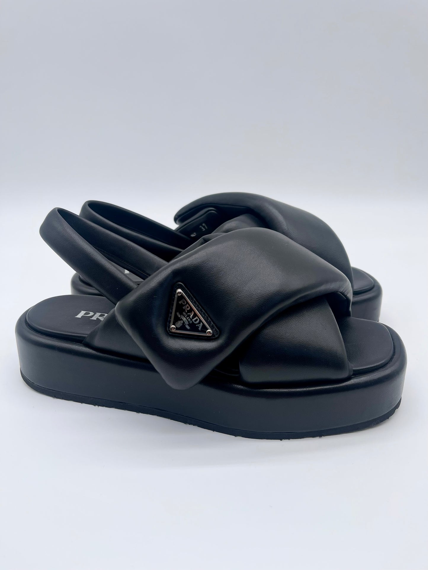 PRADA SANDALS BLACK LEATHER SIZE 7