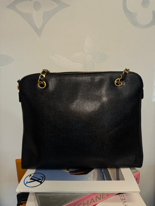 CHANEL CAVIAR BLACK TOTE GOLD HARDWARE