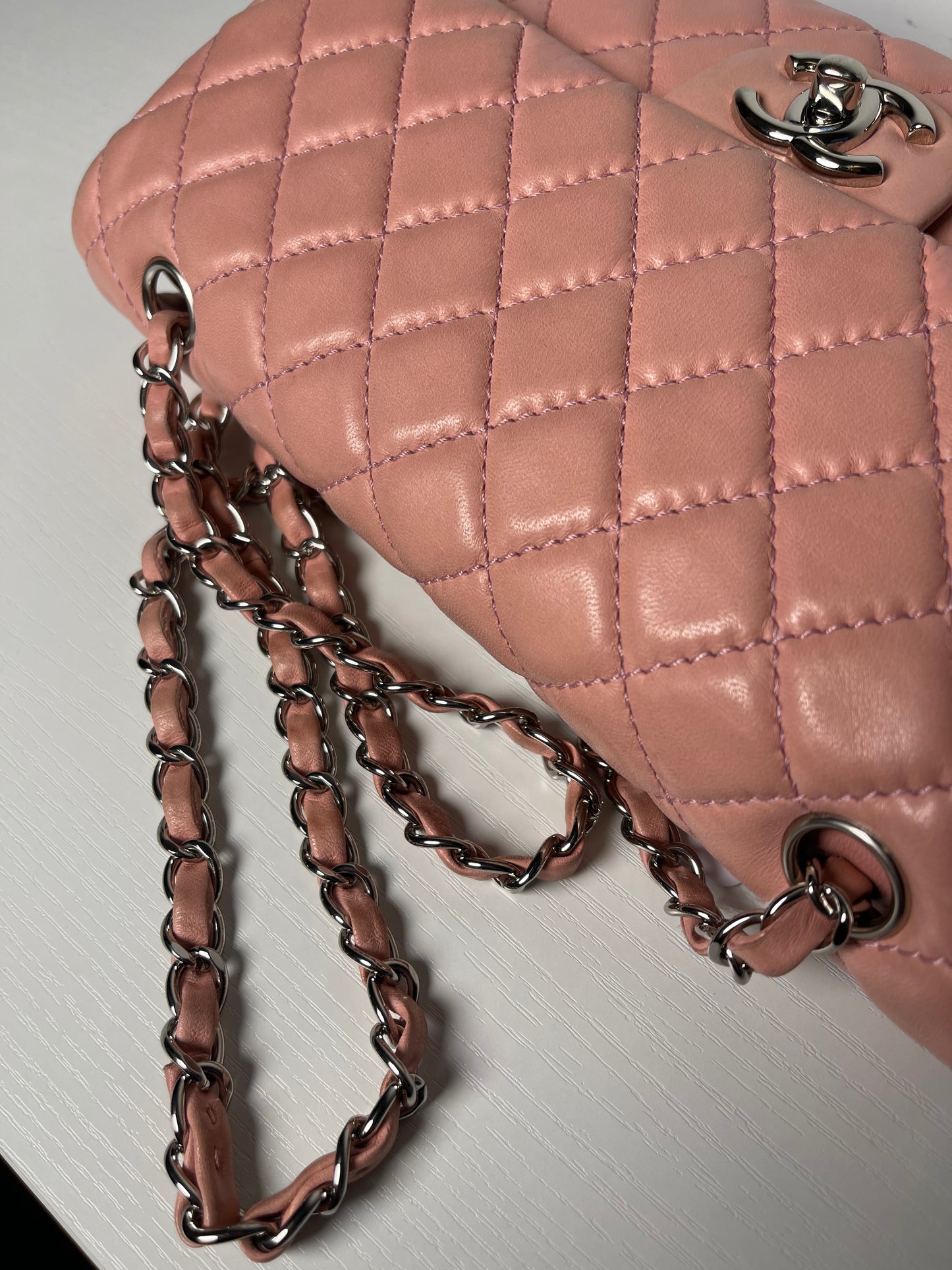 CHANEL PINK QUILTED LAMBSKIN MEDIUM DOUBLE FLAP