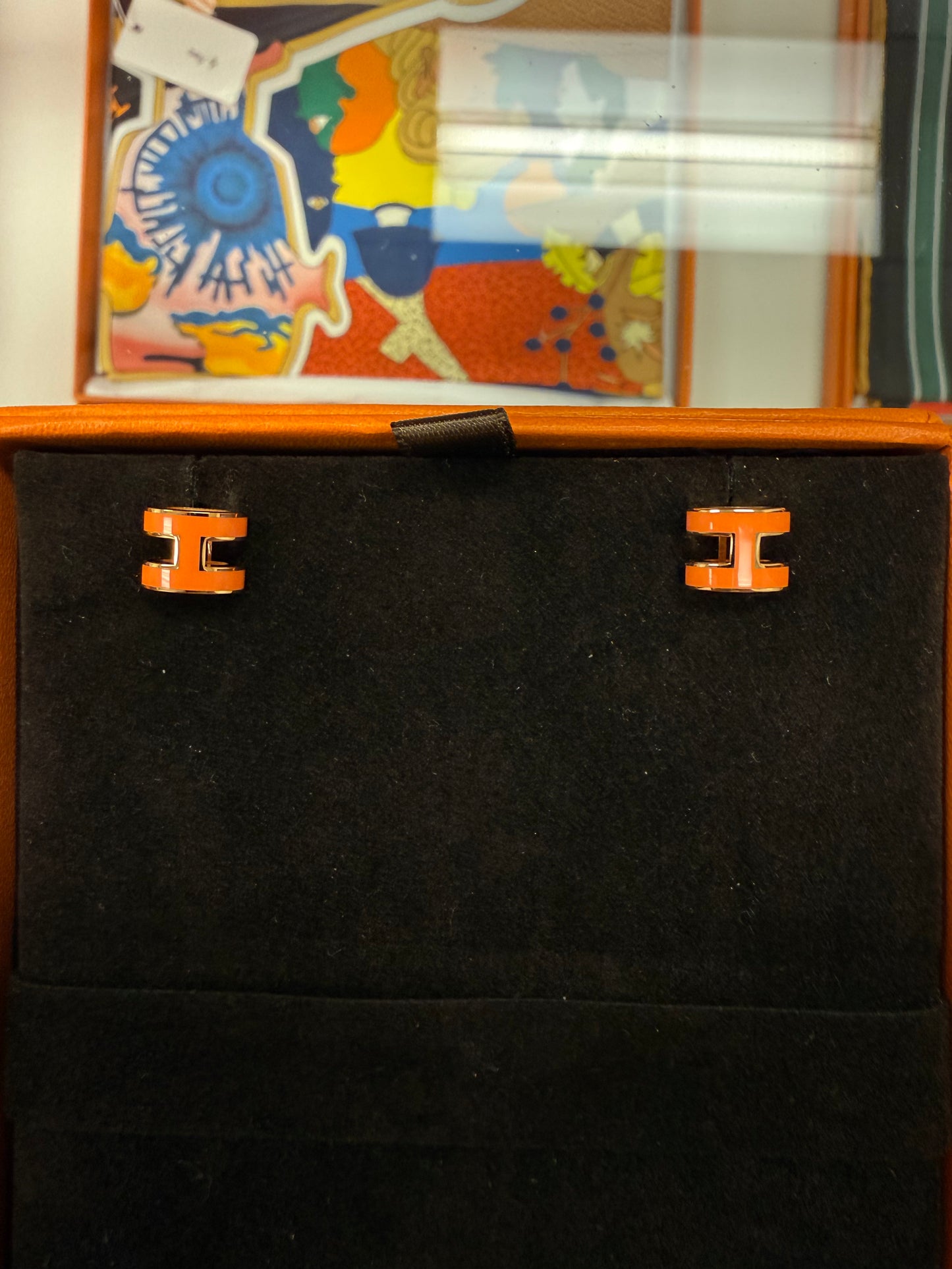 Hermes mini Pop H earrings Orange /Gold