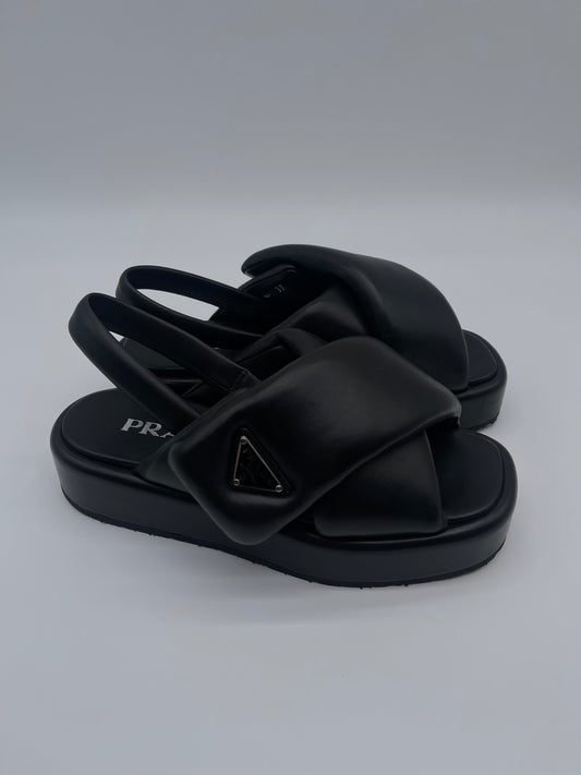PRADA SANDALS BLACK LEATHER SIZE 7