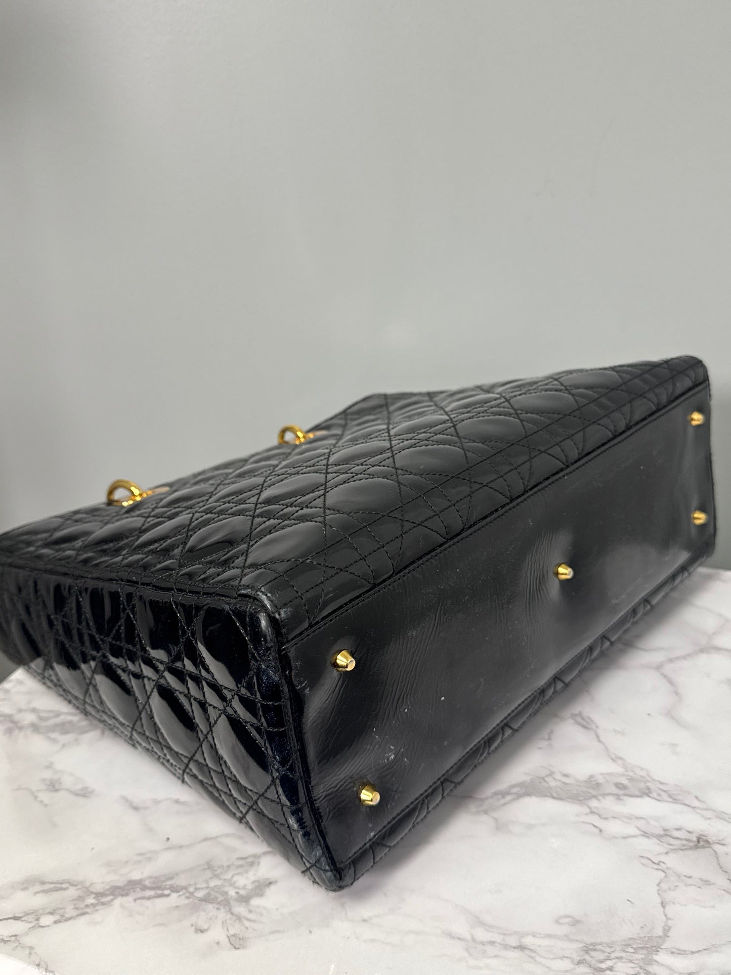 LADY DIOR BLACK PATENT LEATHER WITH GOLD HARDWARE LARGE