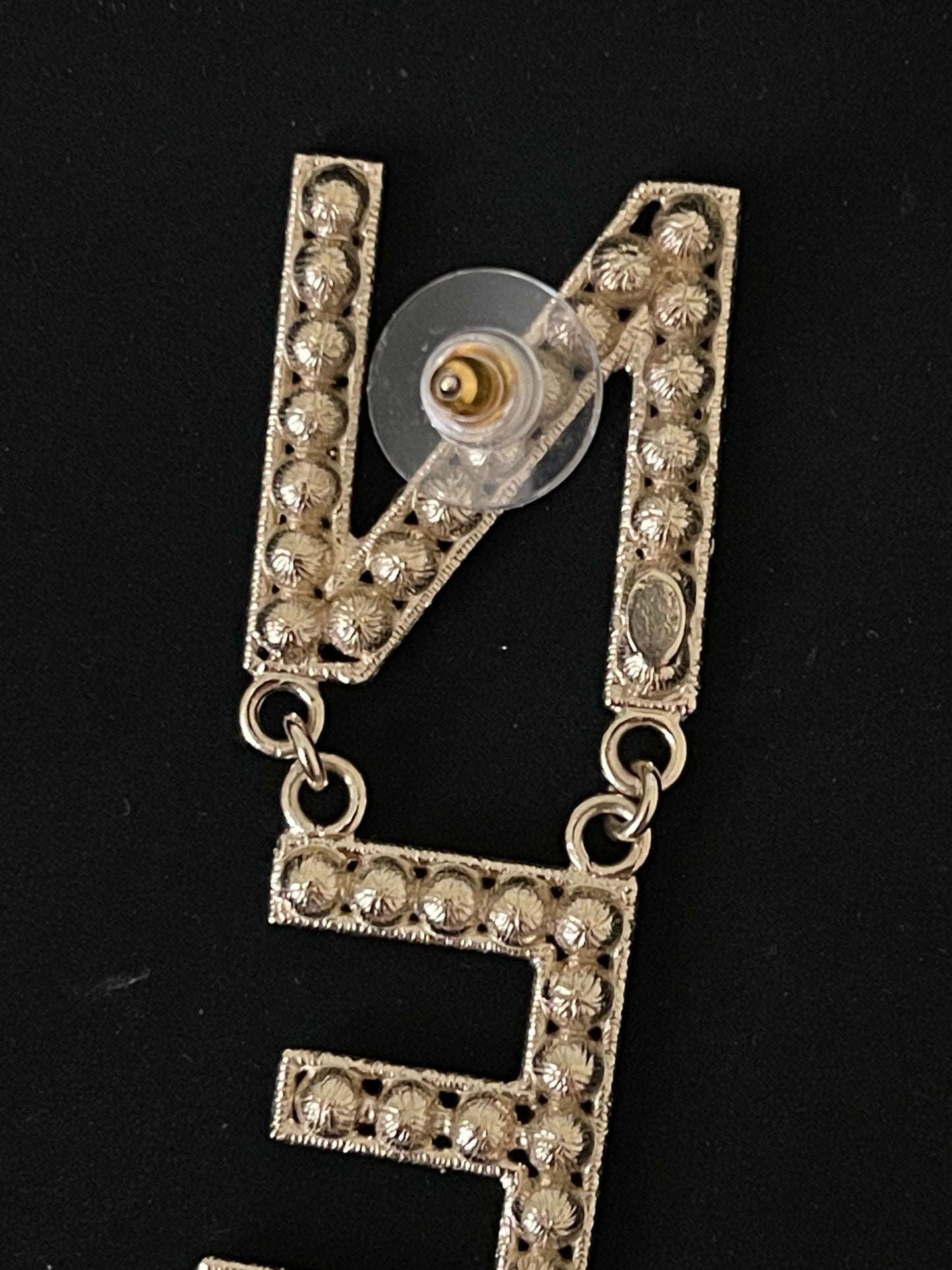 CHA-NEL Crystal Logo Drop Earrings