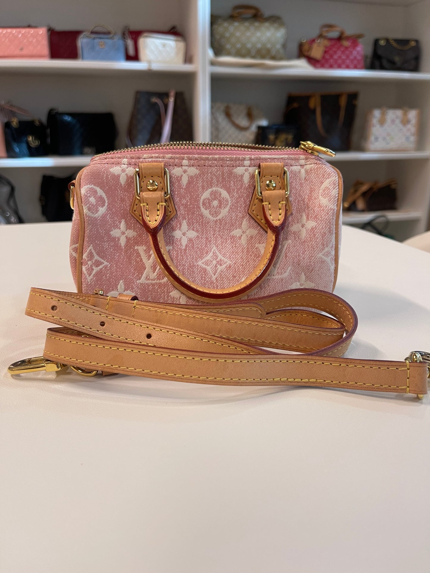 LV PINK NANO SPEEDY DENIM CROSSBODY