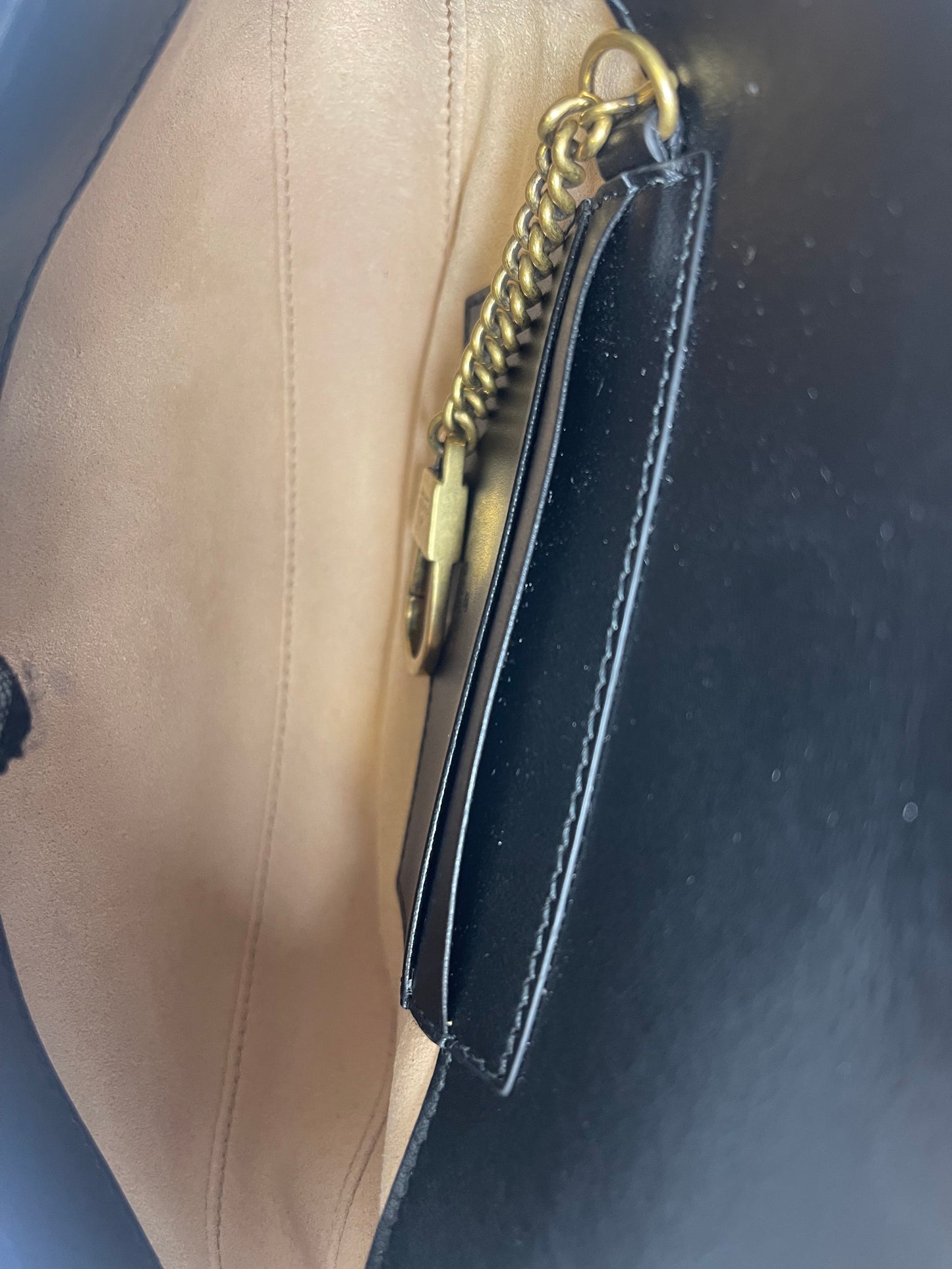 GUCCI BLACK DOUBLE G MARMONT MINI HALF MOON CROSSBODY