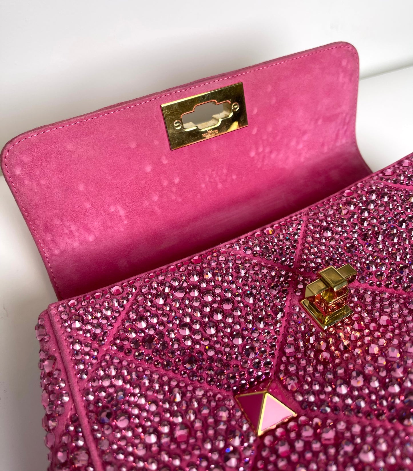 VALENTINO GARAVANI SHOULDER BAG PINK CRYSTAL ROMAN STUD