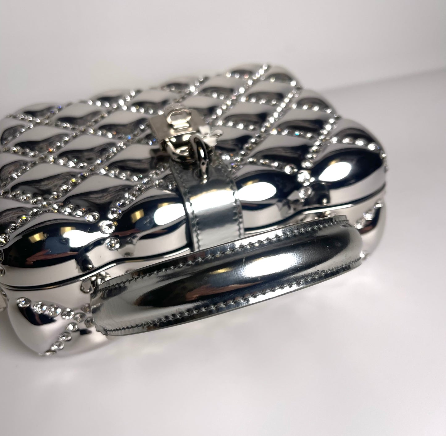 DOLCE & GABBANA DOLCE BOX RHINESTONES SILVER TOP HANDLE
