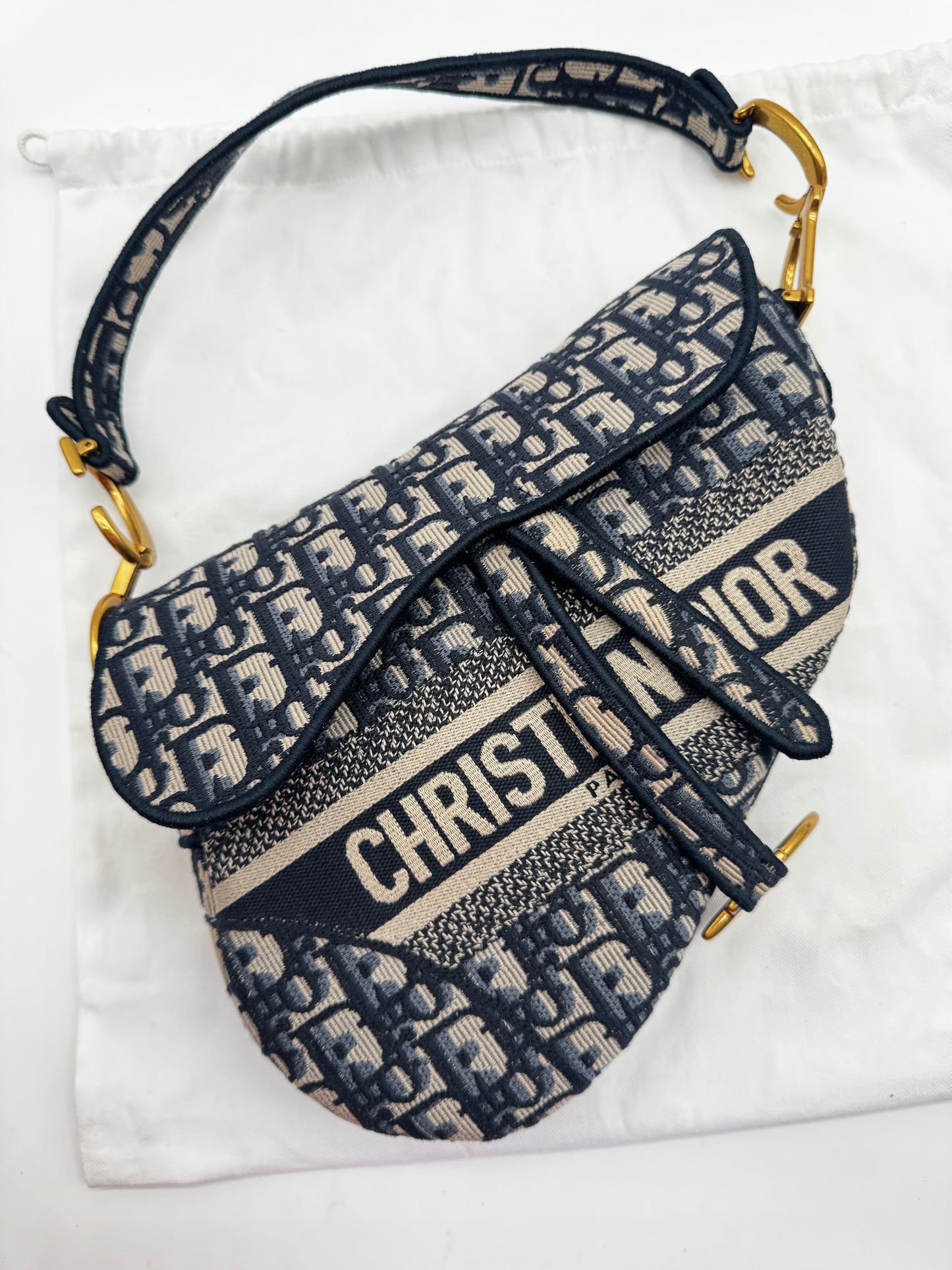 CHRISTIAN DIOR SADDLE BAG BLUE OBLIQUE SIZE LARGE