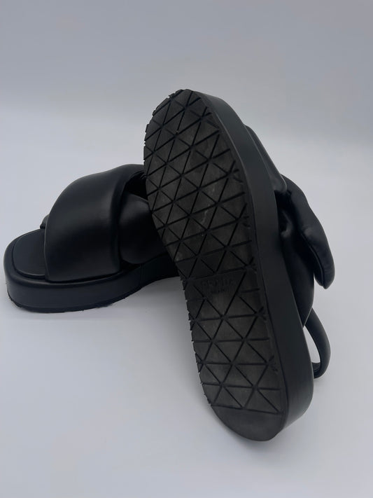 PRADA SANDALS BLACK LEATHER SIZE 7