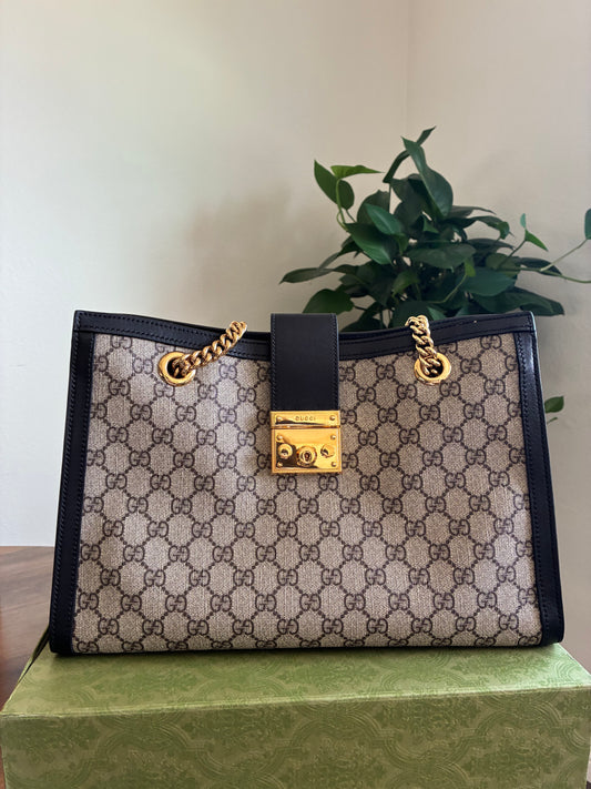 BLACK GUCCI PADLOCK TOTE