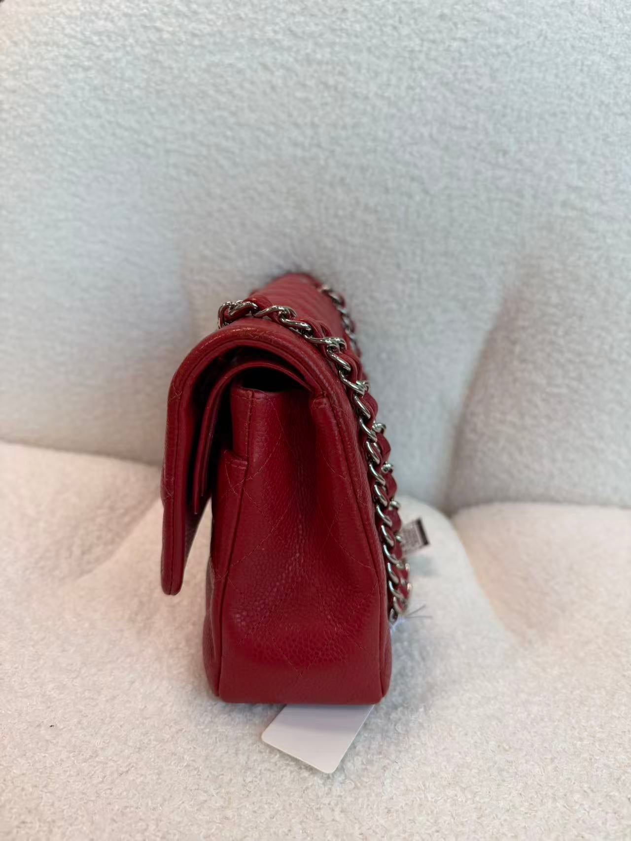 CHANEL CLASSIC DOUBLE FLAP QUILTED MEDIUM RED SILVER