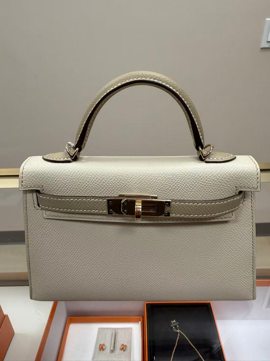 Hermès Mini Kelly II Craie & Rose Tan