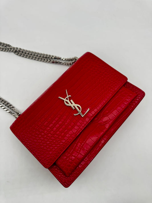 RED YSL SUNSET CROC EMBOSSED FULLSET DUST BAG, NO BOX