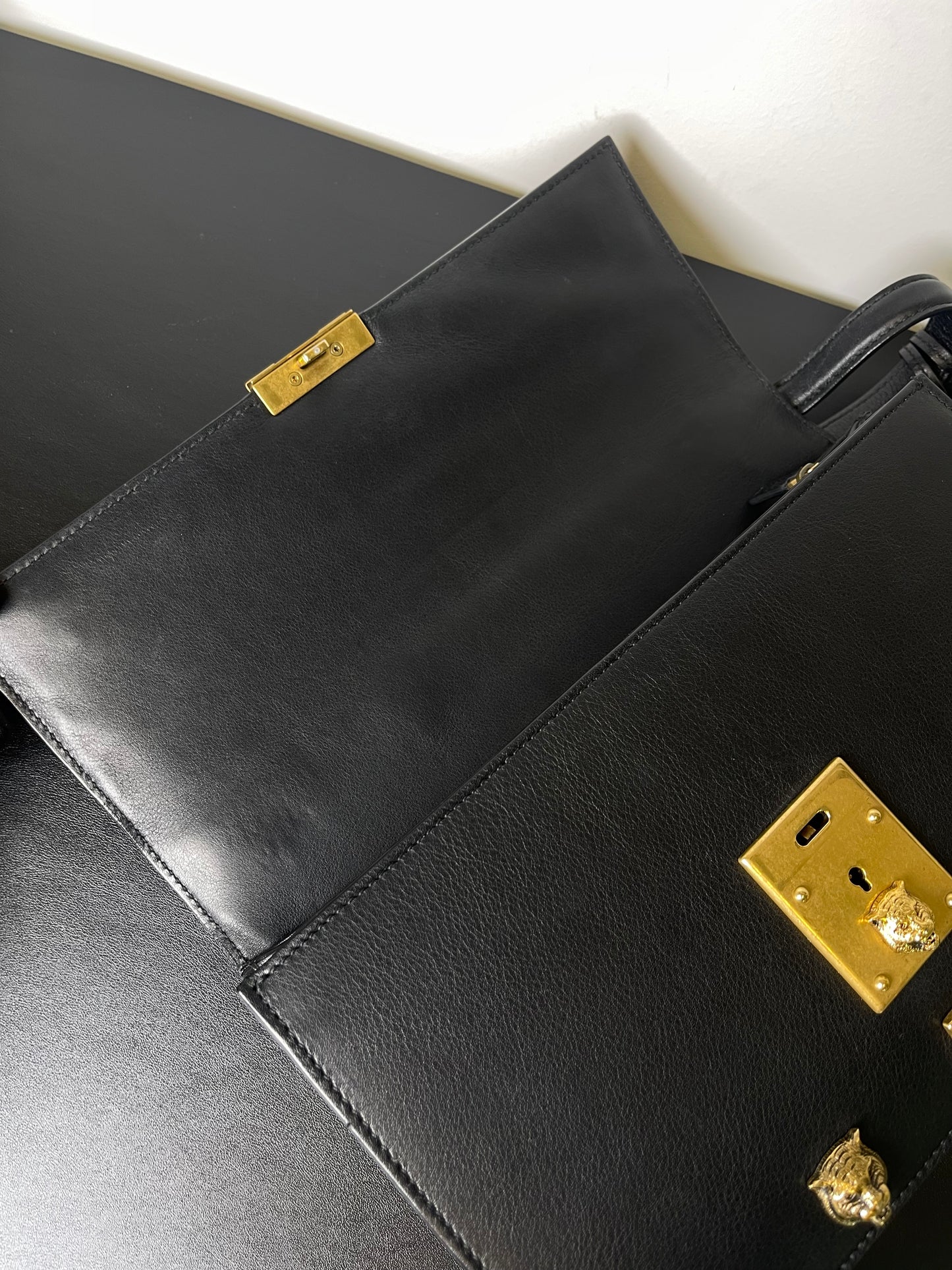 GUCCI BLACK SHOULDER BAG STUDDED GOLD HARDWARE