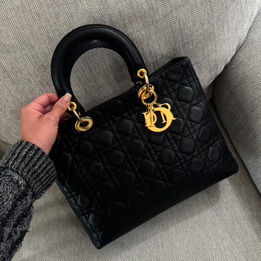 LADY DIOR BLACK LAMBSKIN GOLD HARDWARE (VINTAGE)