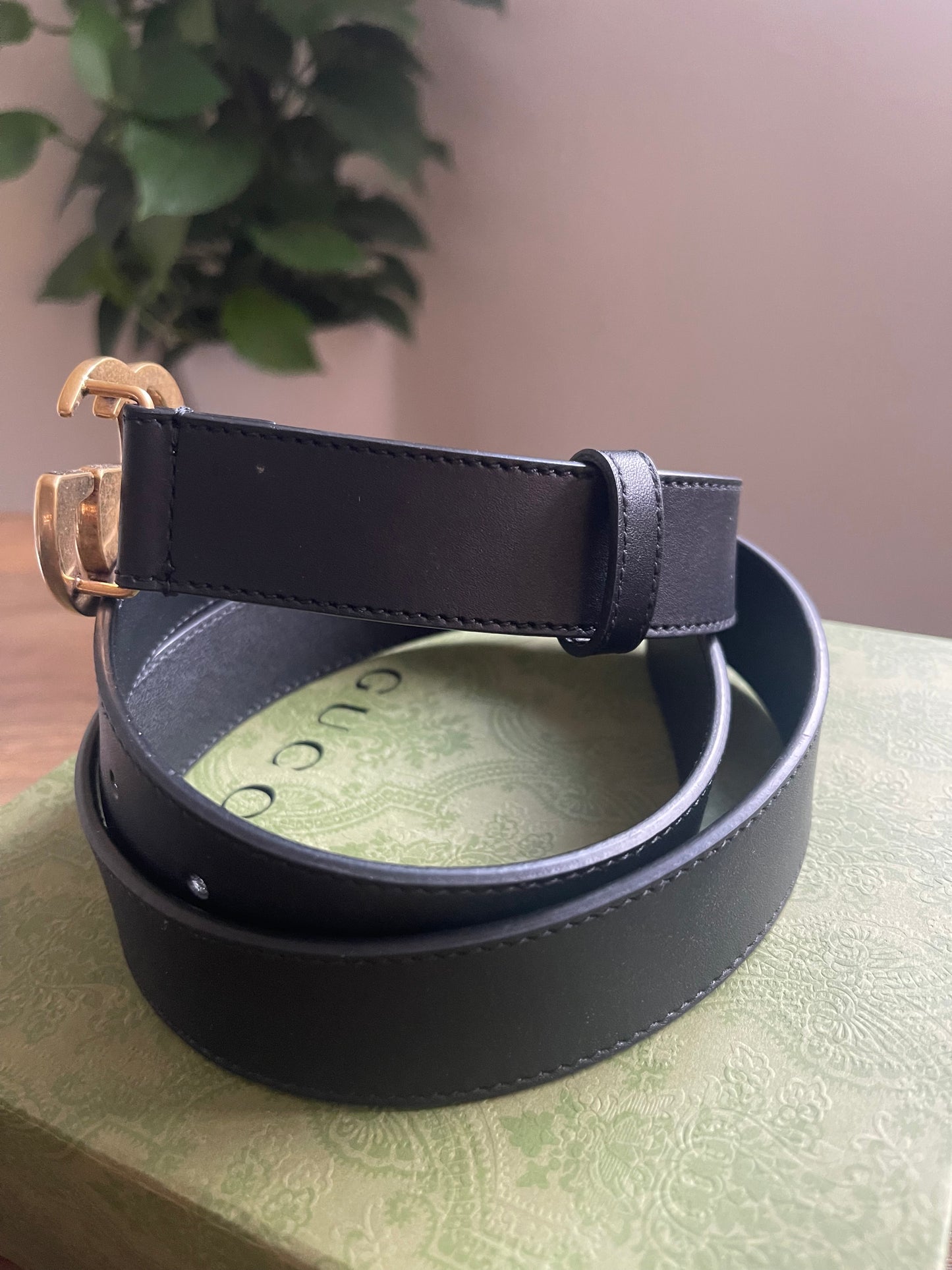 BLACK AND GOLD GUCCI BELT SMALL LOGO