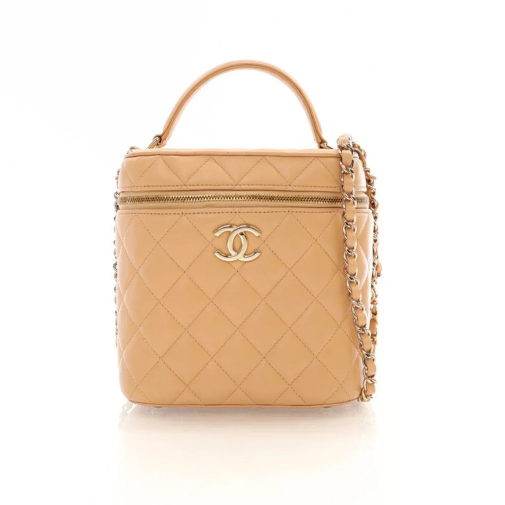 Chanel Beige Lambskin CC Vanity Case With Chain