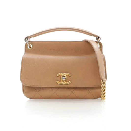 Chanel Mini Beige Caviar CC Lock Top Handle Flap Bag