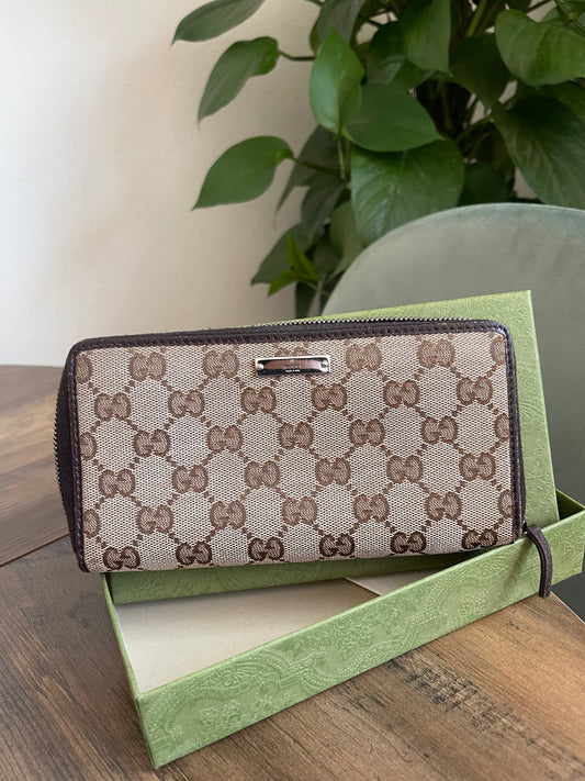 BROWN GUCCI ZIPPY WALLET