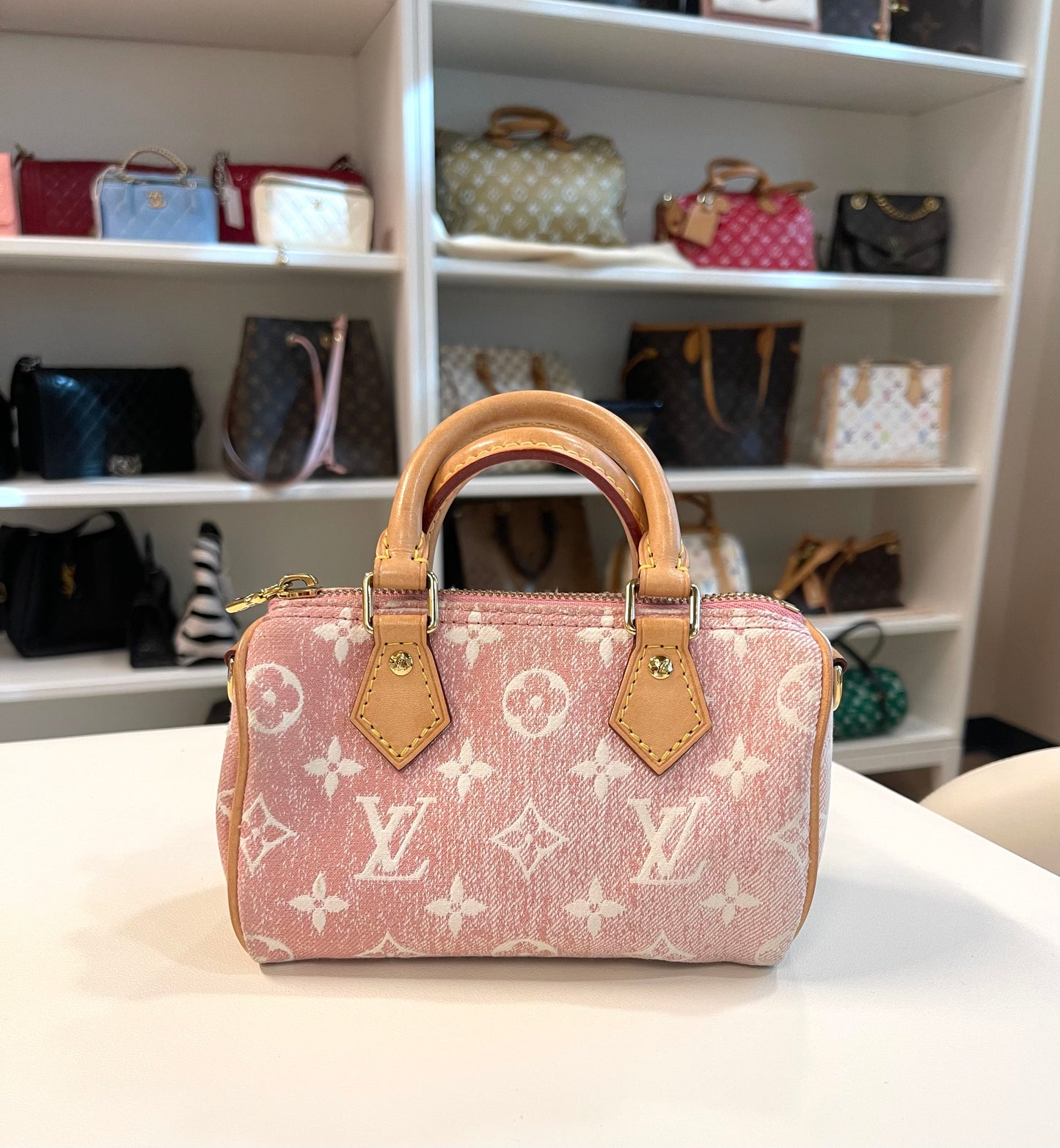 LV PINK NANO SPEEDY DENIM CROSSBODY
