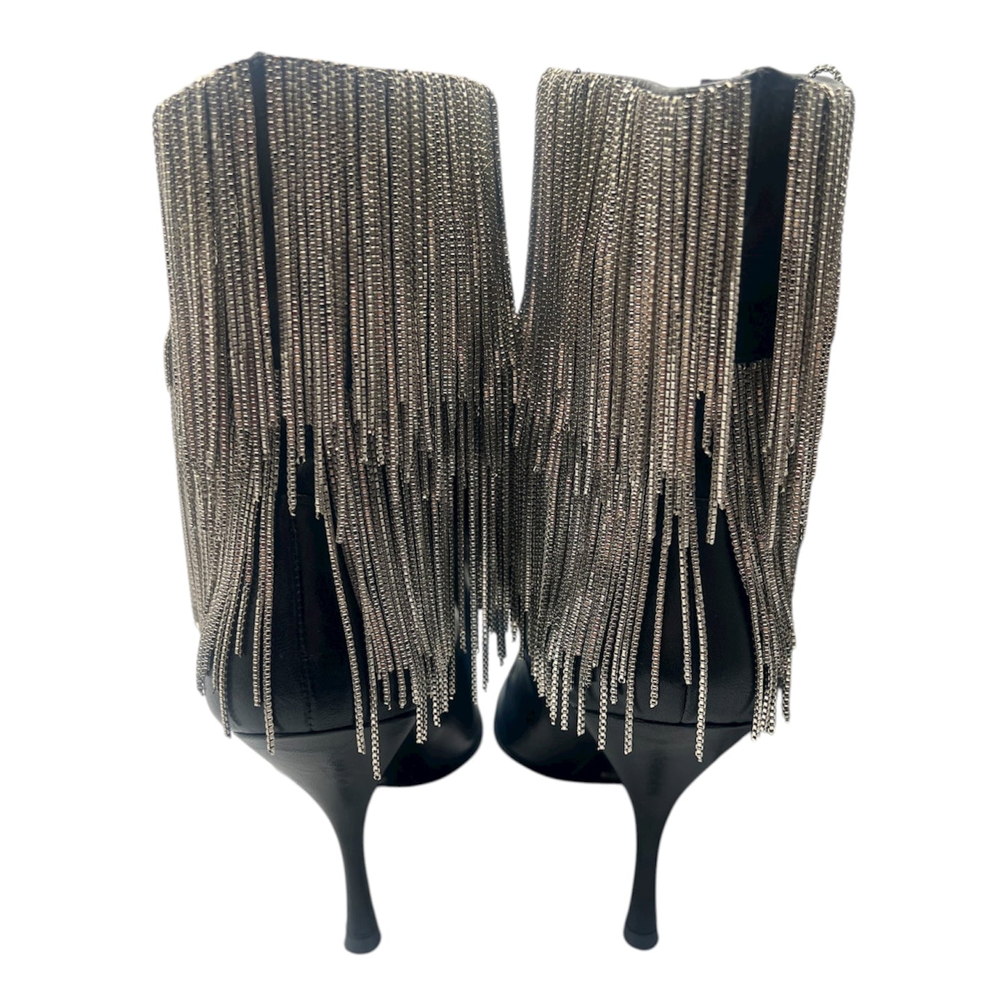 DOLCE & GABBANA VINTAGE BLACK LEATHER BOOTS WITH METAL FRINGE Size 9.5 US