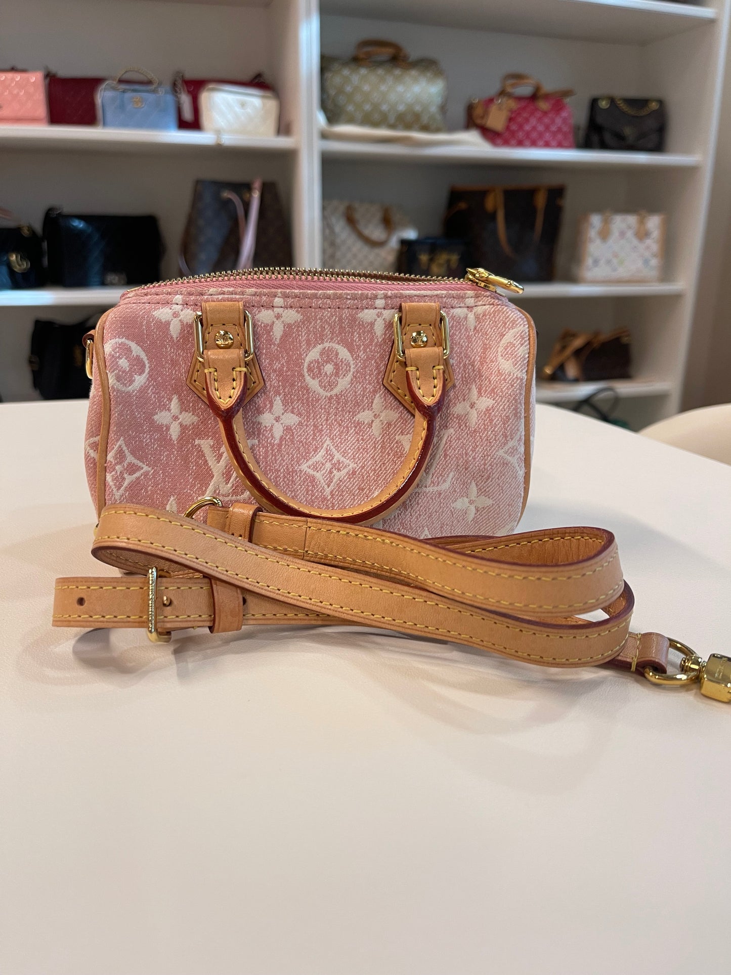 LV PINK NANO SPEEDY DENIM CROSSBODY