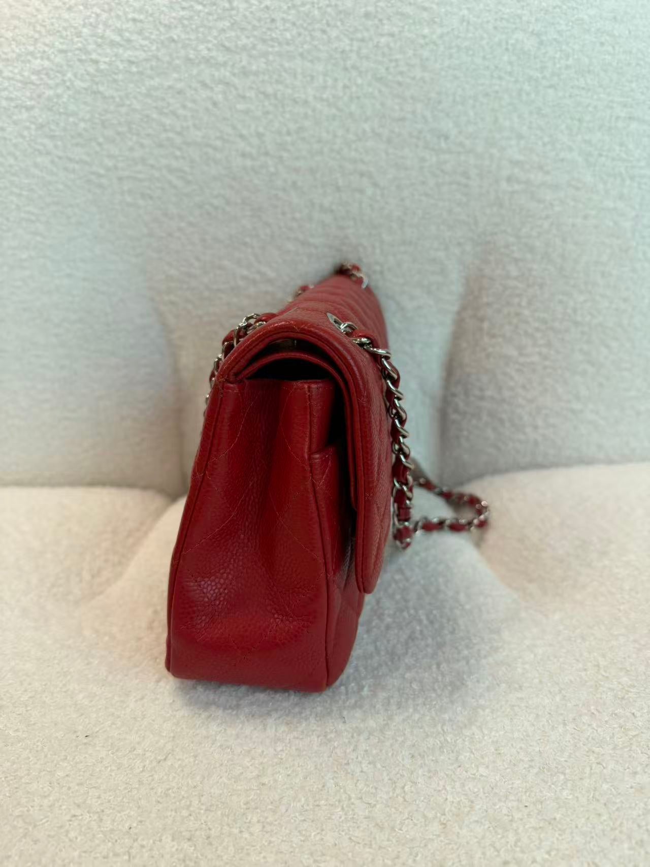 CHANEL CLASSIC DOUBLE FLAP QUILTED MEDIUM RED SILVER