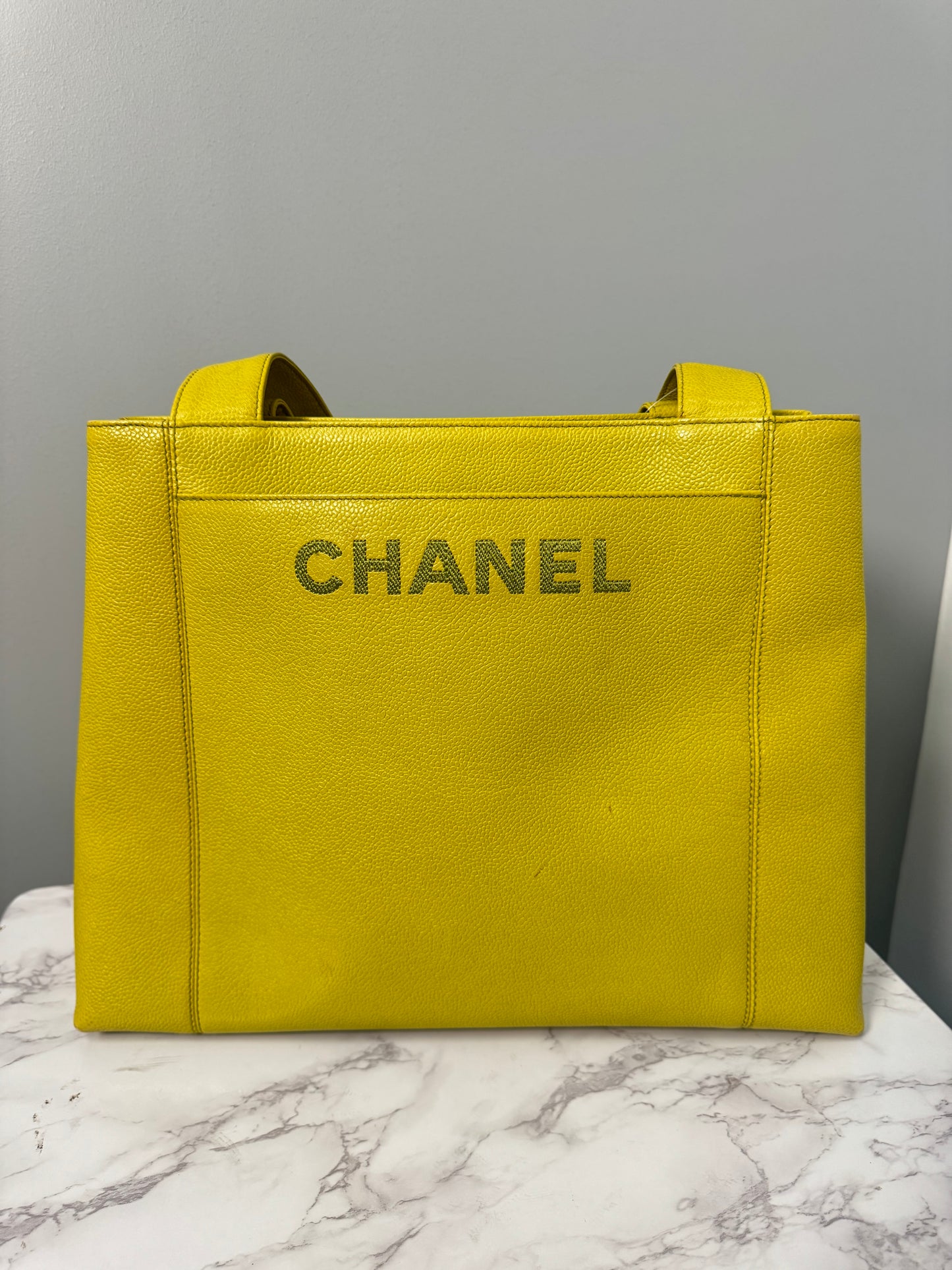 CHANEL LIME GREEN TOTE CAVIAR