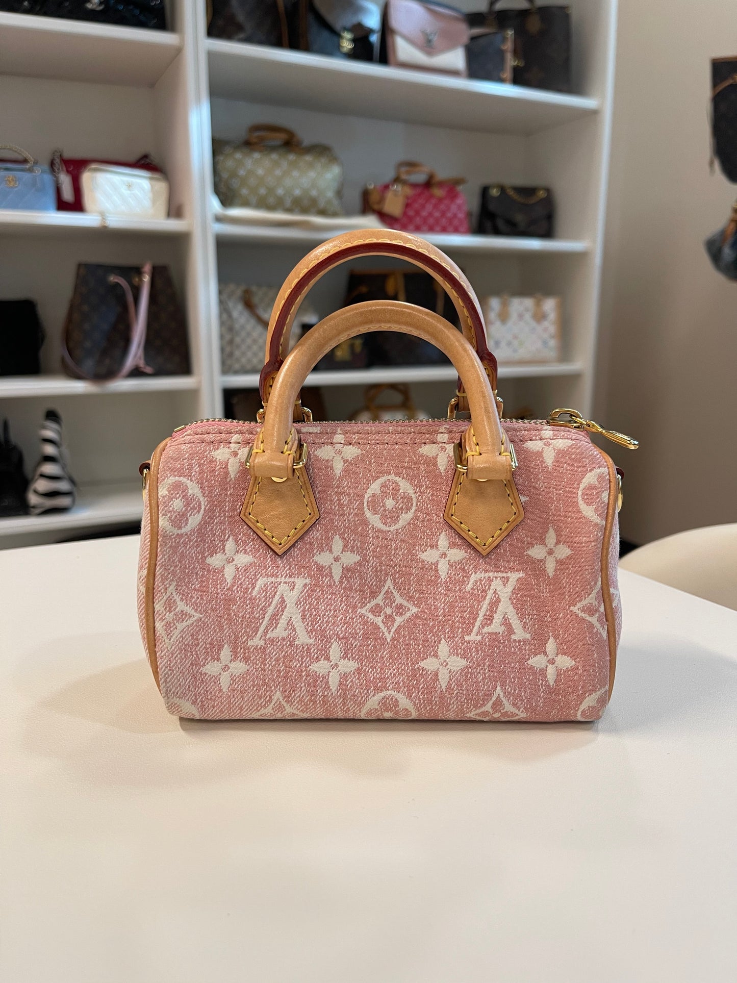 LV PINK NANO SPEEDY DENIM CROSSBODY