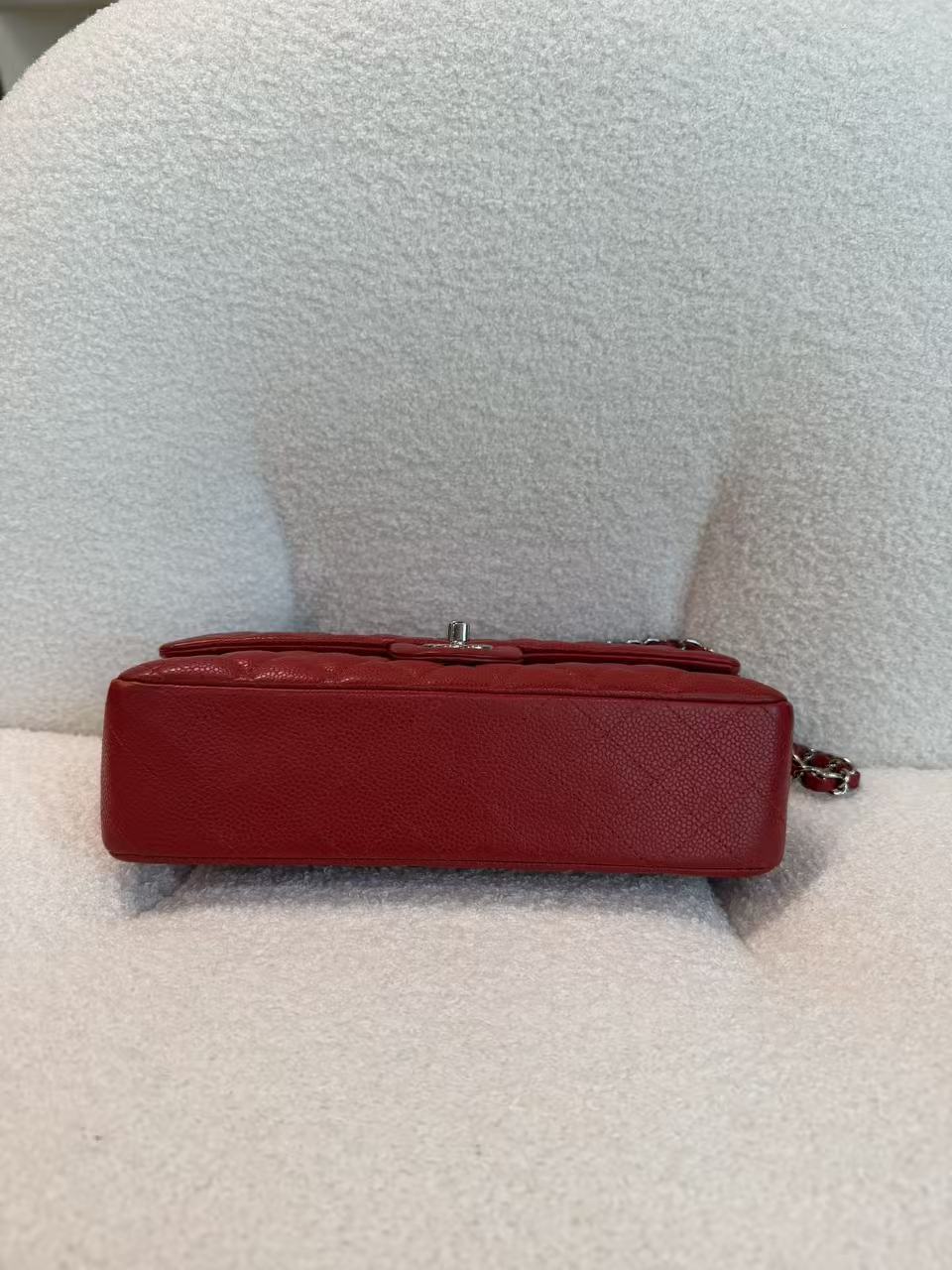 CHANEL CLASSIC DOUBLE FLAP QUILTED MEDIUM RED SILVER