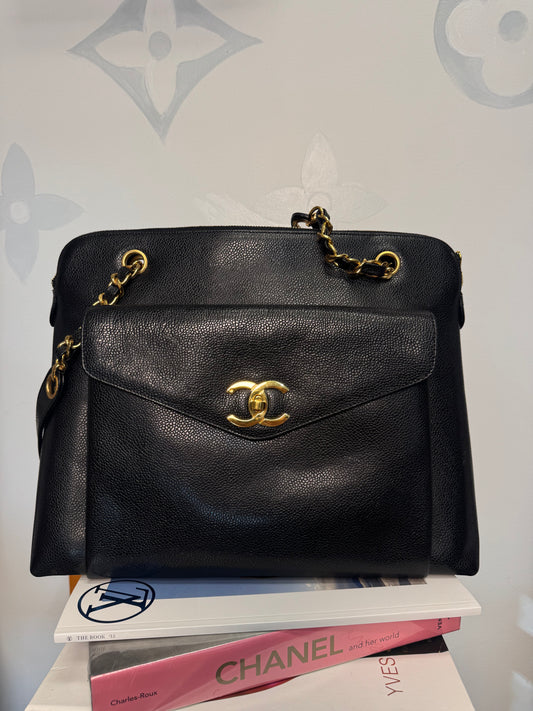 CHANEL CAVIAR BLACK TOTE GOLD HARDWARE
