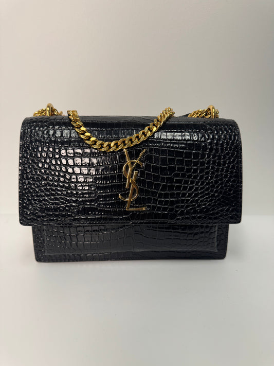 YSL SUNSET BLACK CROC EMBOSSED