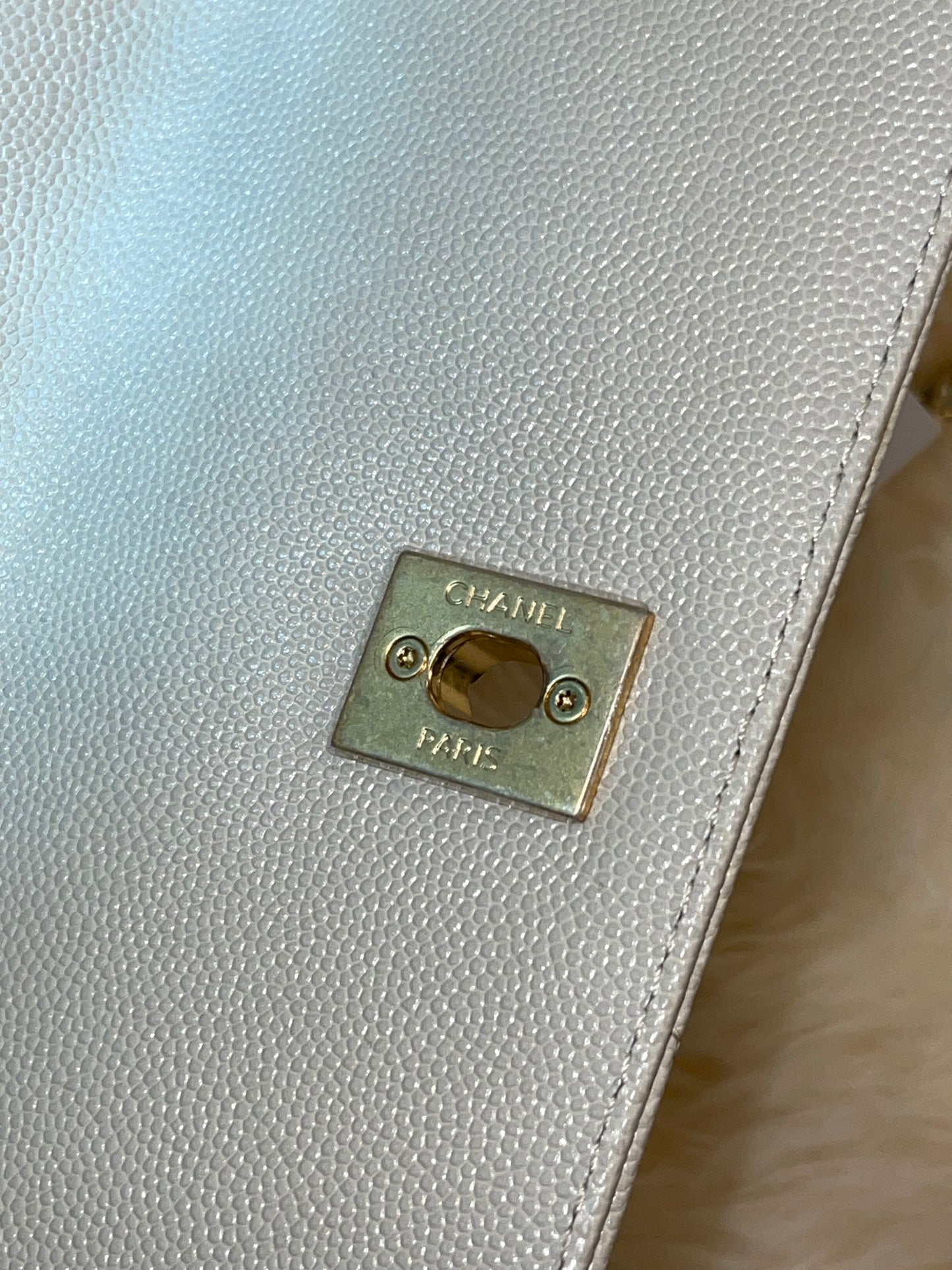 SMALL GREY COCO CHANEL LIZARD TOP HANDLE CHEVRON BAG