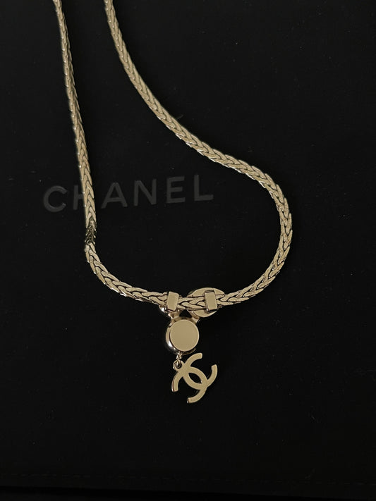 Chanel Pearl Crystal CC Teardrop Braided Necklace Gold