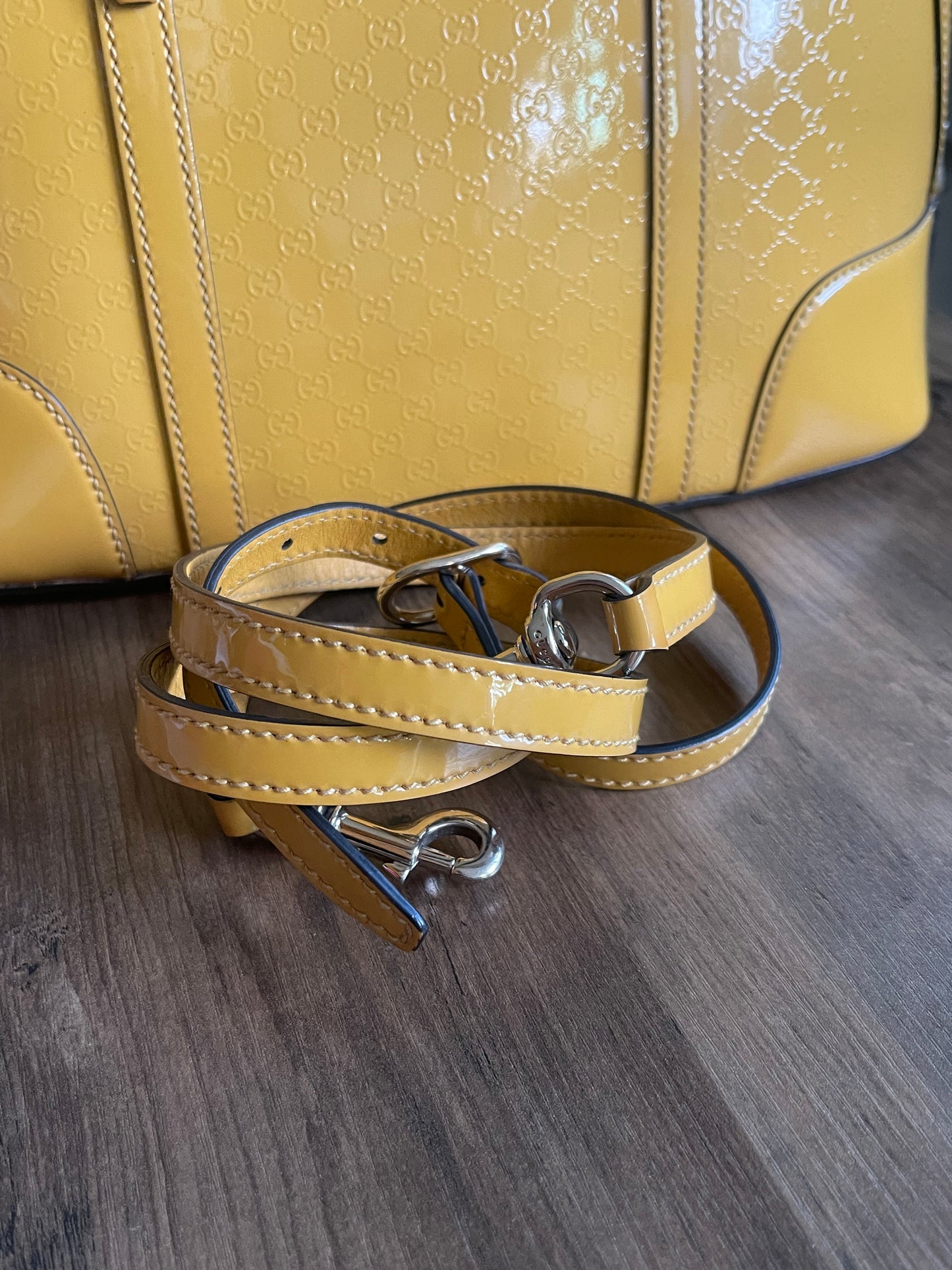 GUCCI PATENT YELLOW CROSSBODY