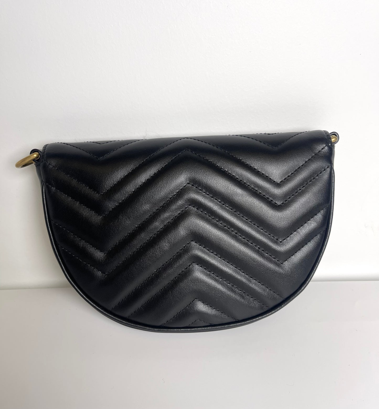 GUCCI BLACK DOUBLE G MARMONT MINI HALF MOON CROSSBODY