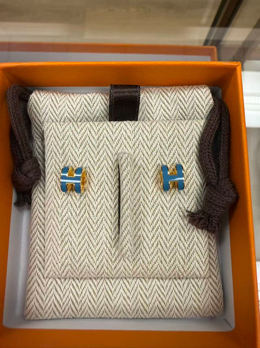 Hermes mini Pop H earrings Blue/Gold