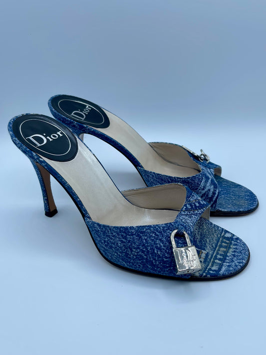 CHRISTIAN DIOR DENIM MULES SIZE 40 WITH LOCK & KEY
