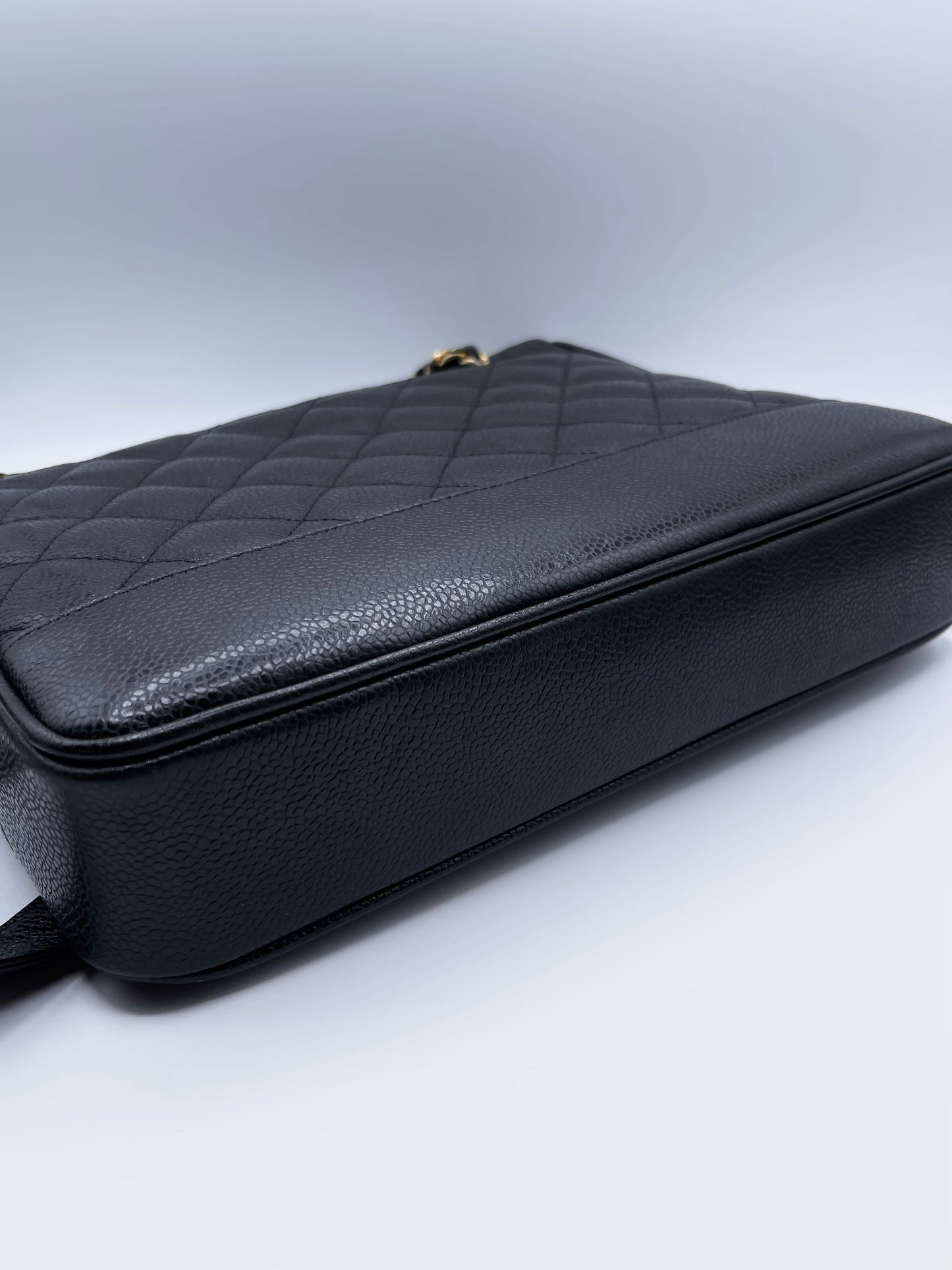 BLACK CHANEL CAVIAR SHOULDER BAG WITH GOLD HARDWARE LONG STRAPS