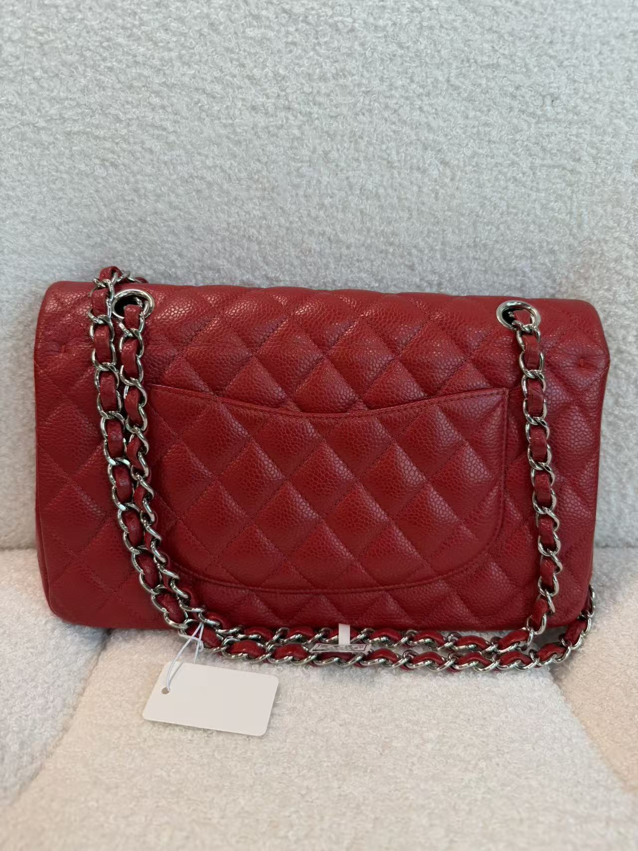 CHANEL CLASSIC DOUBLE FLAP QUILTED MEDIUM RED SILVER