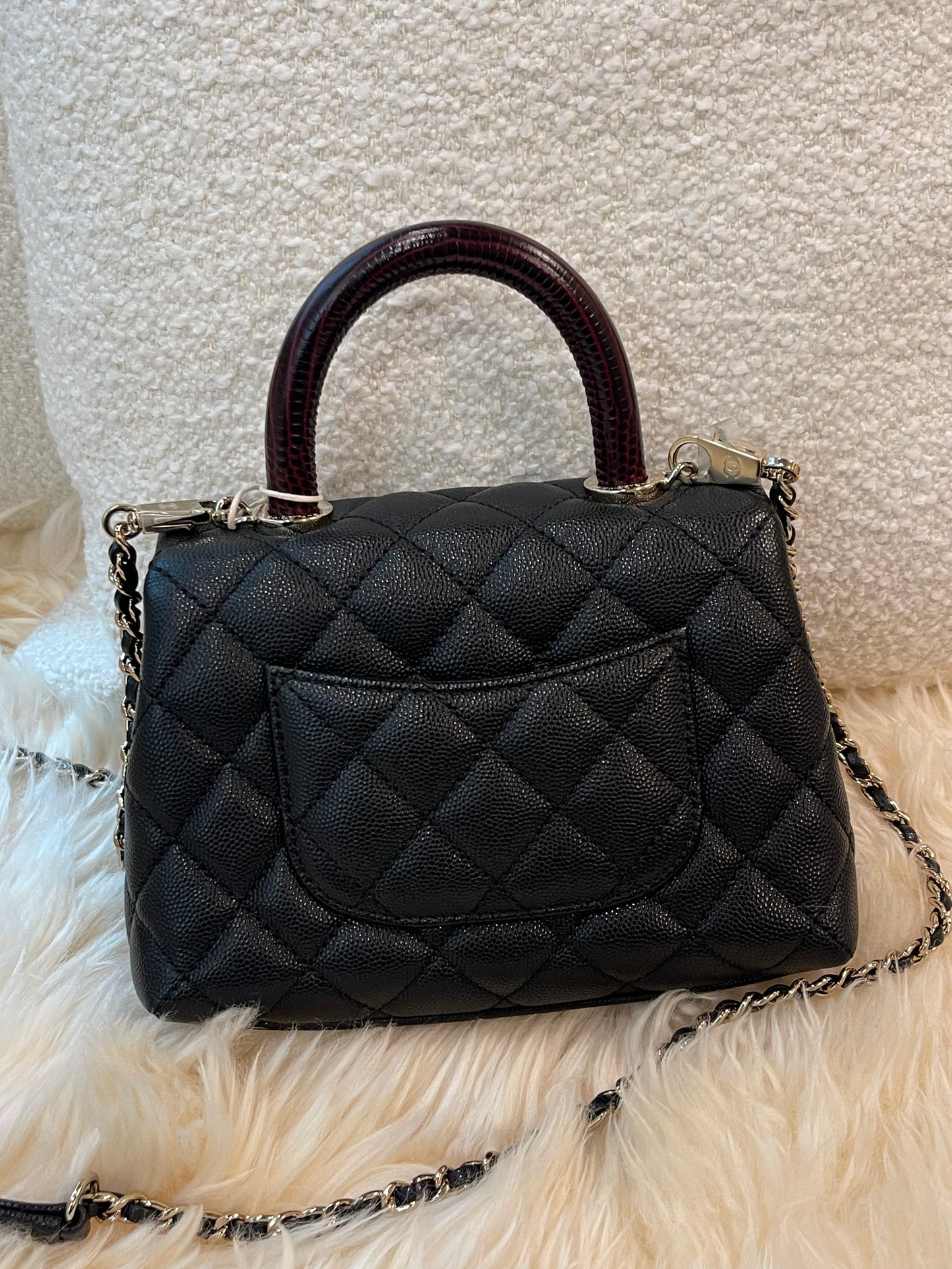 MINI BLACK COCO CHANEL LIZARD TOP HANDLE BLACK CAVIAR